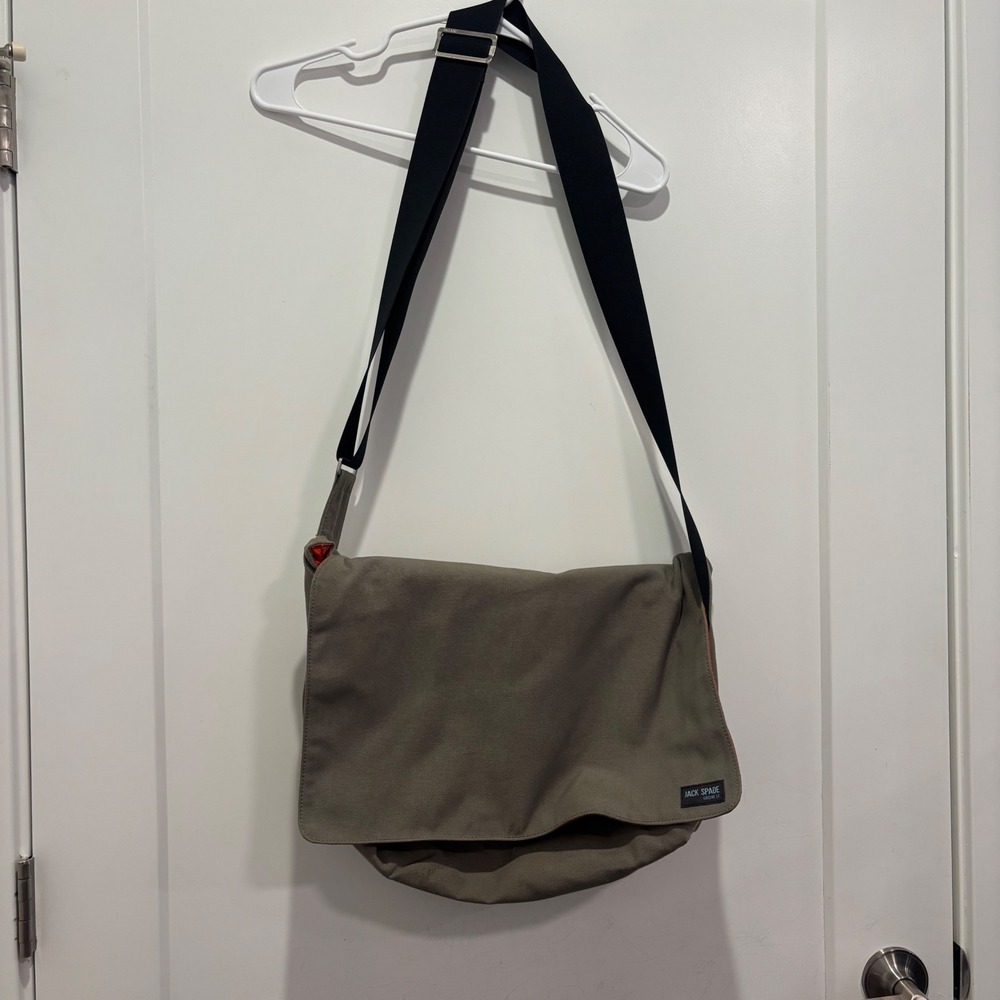 Jack Spade Greene St Canvas Messenger Bag Olive Drab Orange Lining Crossbody